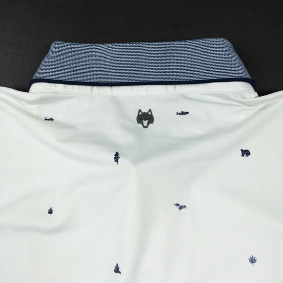Greyson Spirit of Michigan Golf Polo Men's Large Wolf Print White Button-Down - Picture 7 of 14